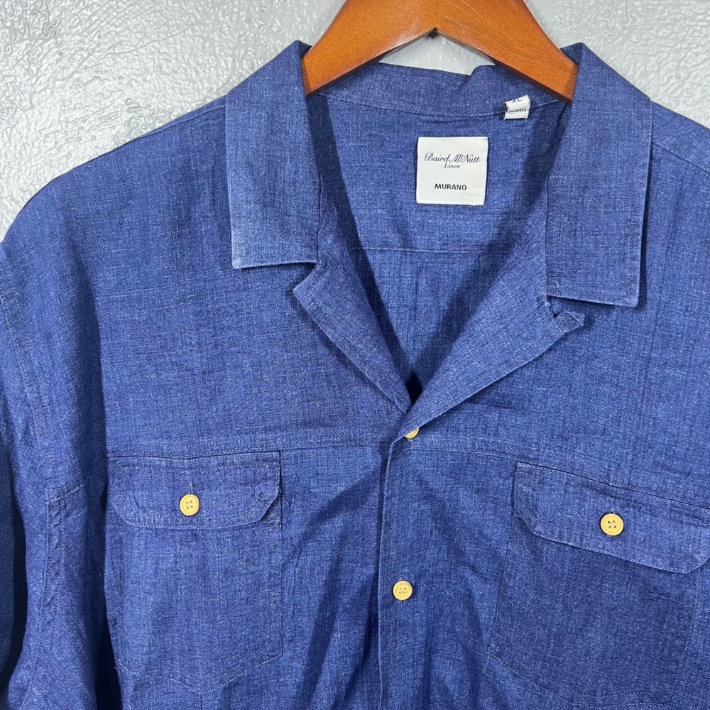 Murano Baird McNutt Linen Shirt Mens XL Blue Short Sleeve Button Down Camp Shirt